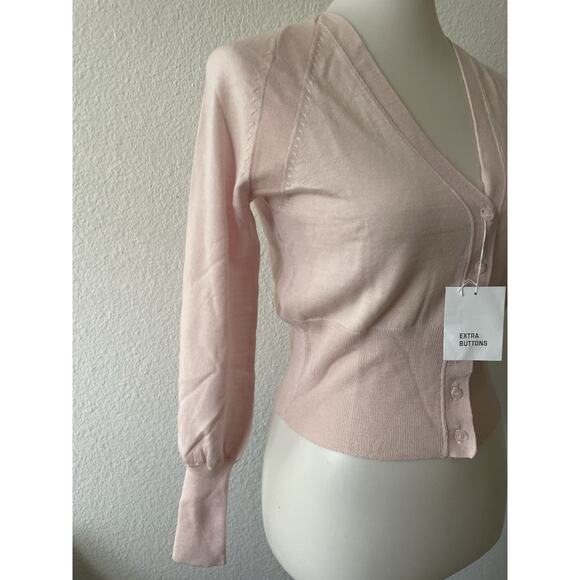 Moda International Sweater Cardigan Cropped V Neck Merino Wool - Picture 4 of 11